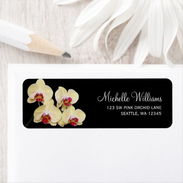 Yellow Pink and Black Orchid Return Address Label (Insitu)