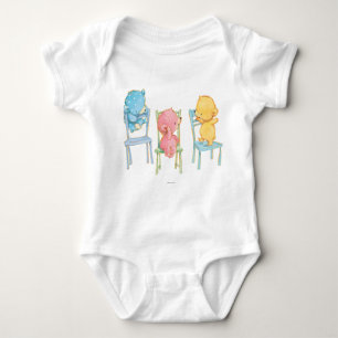 Yellow, Pink, and Blue Bears on Chairs Baby Bodysuit