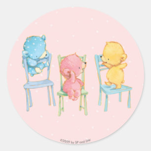 Yellow, Pink, and Blue Bears on Chairs Classic Round Sticker