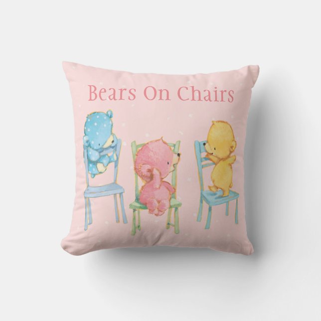 Yellow, Pink, and Blue Bears on Chairs Cushion (Front)