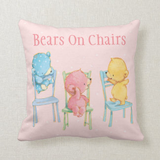 Yellow, Pink, and Blue Bears on Chairs Cushion