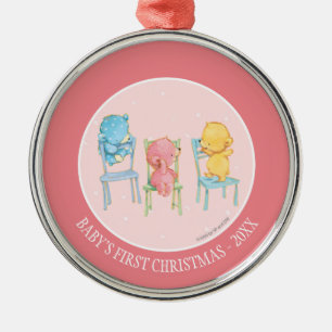 Yellow, Pink, and Blue Bears on Chairs Metal Tree Decoration