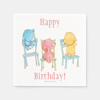 Yellow, Pink, and Blue Bears on Chairs Napkin