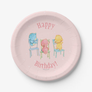 Yellow, Pink, and Blue Bears on Chairs Paper Plate