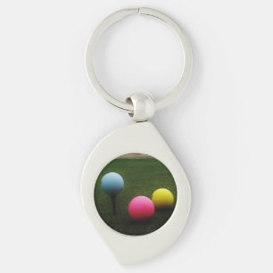 YELLOW, PINK AND BLUE Golf Balls Key Ring