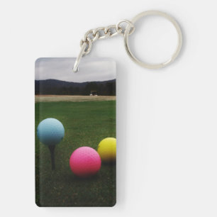 YELLOW, PINK AND BLUE Golf Balls Key Ring
