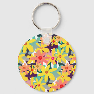 Yellow, pink and orange flowers key ring