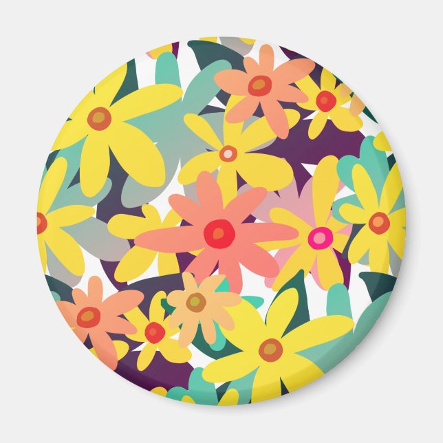 Yellow, pink and orange flowers magnet (Front)