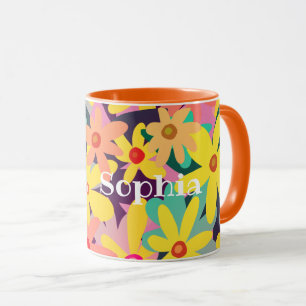 Yellow, pink and orange flowers mug