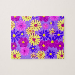 Yellow pink and purple flowers pattern floral jigsaw puzzle
