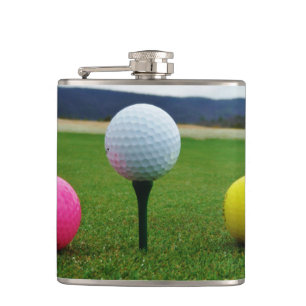 YELLOW, PINK AND WHITE  Golf Balls Hip Flask