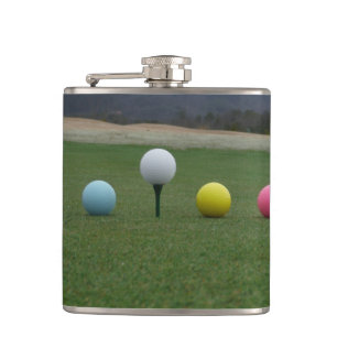 YELLOW, PINK AND WHITE  Golf Balls Hip Flask