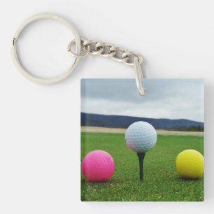 YELLOW, PINK AND WHITE  Golf Balls Key Ring