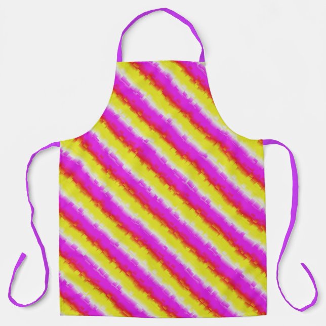 Yellow Pink Artdeco Rainbow Stripes Apron (Front)