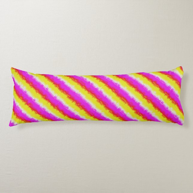 Yellow Pink Artdeco Rainbow Stripes Body Cushion (Front)