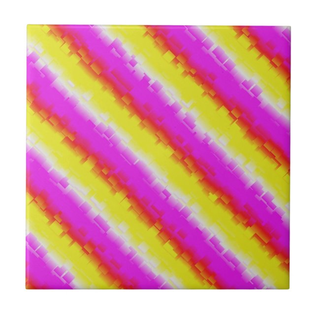 Yellow Pink Artdeco Rainbow Stripes Ceramic Tile (Front)