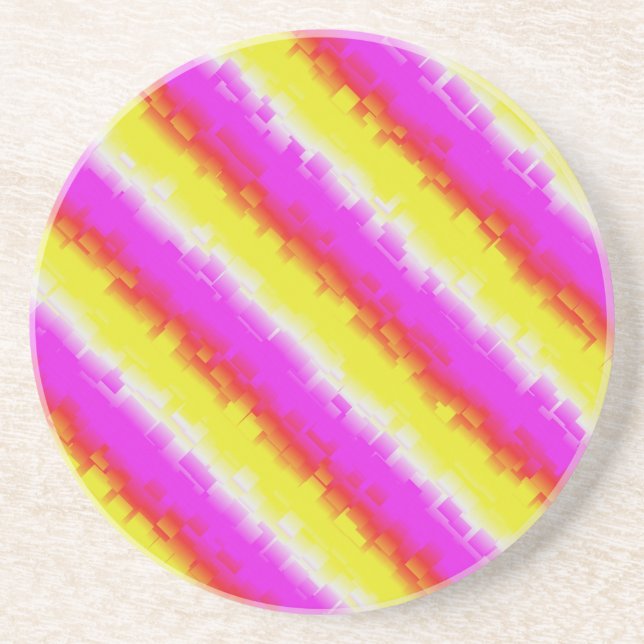 Yellow Pink Artdeco Rainbow Stripes Coaster (Front)