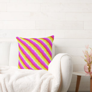 Yellow Pink Artdeco Rainbow Stripes Cushion