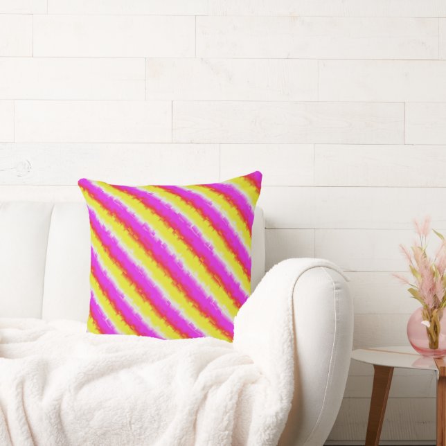 Yellow Pink Artdeco Rainbow Stripes Cushion (Couch)