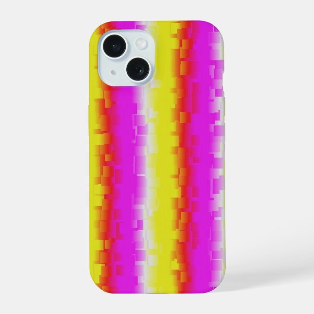 Yellow Pink Artdeco Rainbow Stripes iPhone 15 Case (Back)