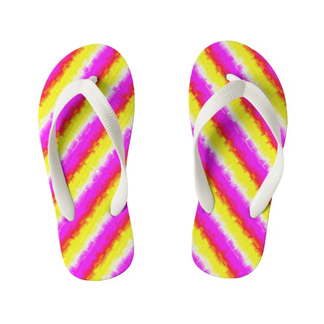 Yellow Pink Artdeco Rainbow Stripes Kid's Thongs (Footbed)