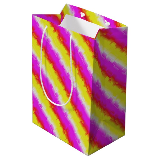 Yellow Pink Artdeco Rainbow Stripes Medium Gift Bag (Back Angled)