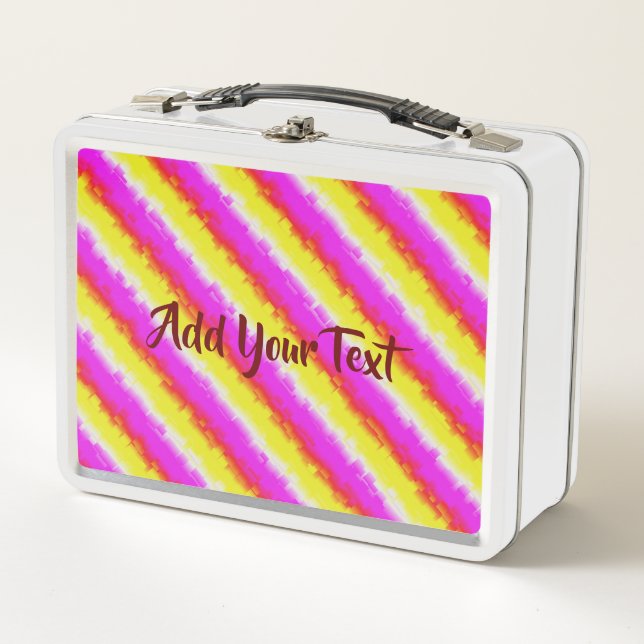Yellow Pink Artdeco Rainbow Stripes Metal Lunch Box (Front)