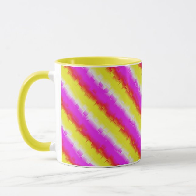 Yellow Pink Artdeco Rainbow Stripes Mug (Left)
