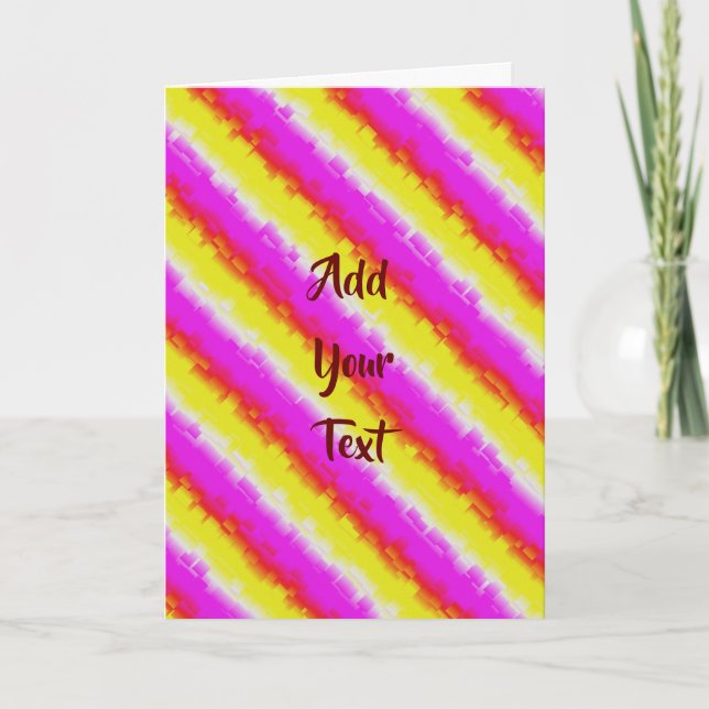 Yellow Pink Artdeco Rainbow Stripes Note Card (Front)