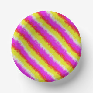 Yellow Pink Artdeco Rainbow Stripes Paper Plate