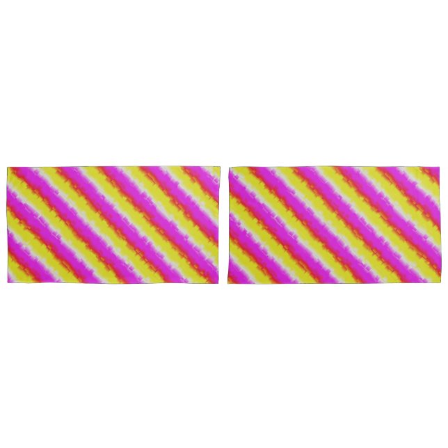 Yellow Pink Artdeco Rainbow Stripes Pillowcase (Front-Set)