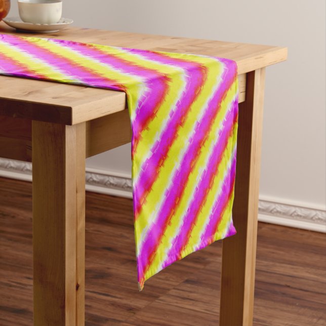 Yellow Pink Artdeco Rainbow Stripes Short Table Runner (In Situ)