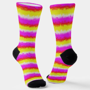 Yellow Pink Artdeco Rainbow Stripes Socks