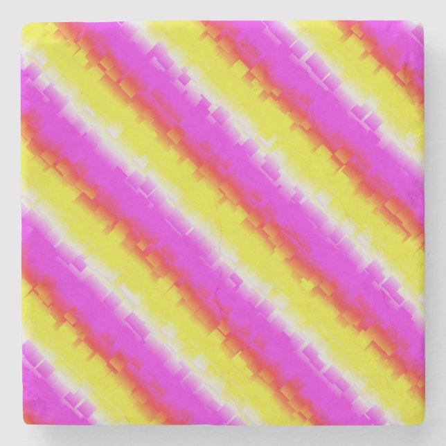 Yellow Pink Artdeco Rainbow Stripes Stone Coaster (Front)