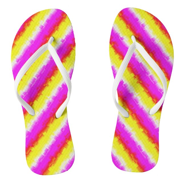 Yellow Pink Artdeco Rainbow Stripes Thongs (Footbed)