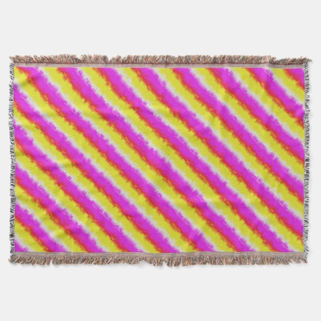Yellow Pink Artdeco Rainbow Stripes Throw Blanket (Front)