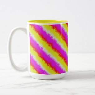 Yellow Pink Artdeco Rainbow Stripes Two-Tone Coffee Mug