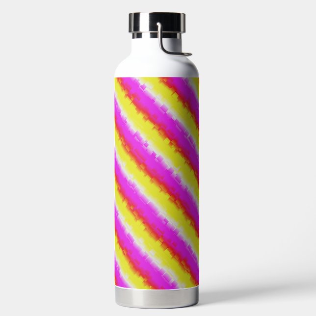 Yellow Pink Artdeco Rainbow Stripes Water Bottle (Left)
