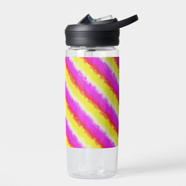 Yellow Pink Artdeco Rainbow Stripes Water Bottle (Left)