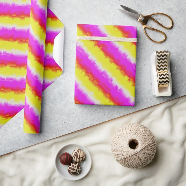 Yellow Pink Artdeco Rainbow Stripes Wrapping Paper (Crafts)