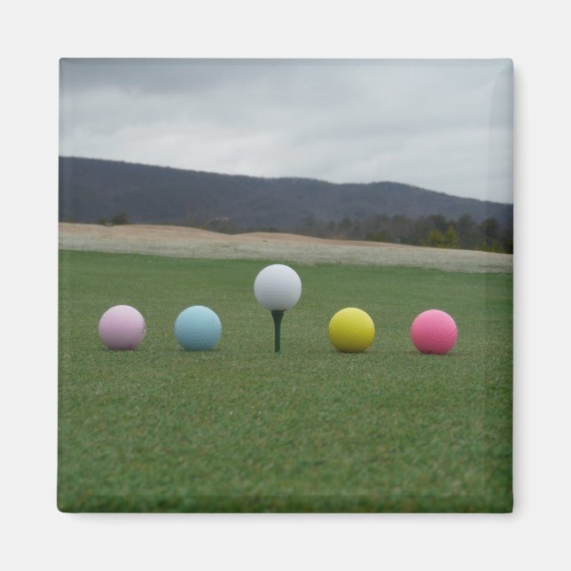 YELLOW, PINK, BLUE AND WHITE  Golf Balls Magnet (Front)