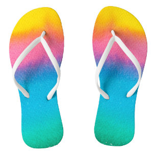 Yellow Pink Blue Aqua Watercolor Modern Beachy Thongs