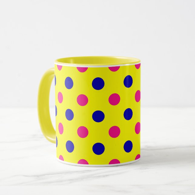 Yellow Pink Blue Polka Dot Pattern Mug (Front Left)