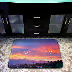 Yellow Pink Blue Sunset Make Your Own Magic Script Bath Mat