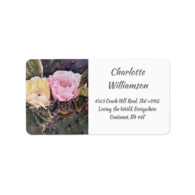 Yellow Pink Cactus Flowers in Watercolor Address Label (Front)