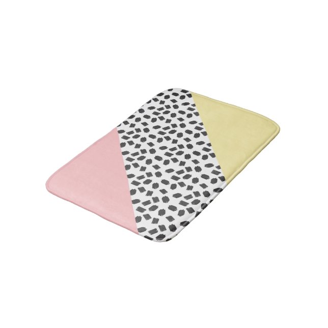 Yellow & Pink Colour Blocks & Black Brushstrokes Bath Mat (Angled)