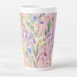 Yellow Pink Colourful Flowers Latte Mug