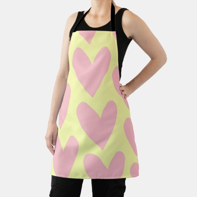 Yellow Pink Cute Simple Heart Y2K Pattern  Apron (Insitu)
