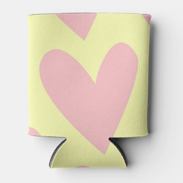 Yellow Pink Cute Simple Heart Y2K Pattern  Can Cooler (Front)