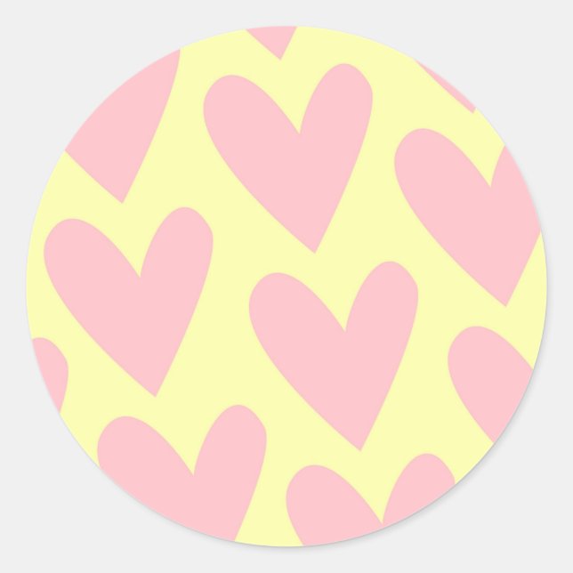 Yellow Pink Cute Simple Heart Y2K Pattern  Classic Round Sticker (Front)
